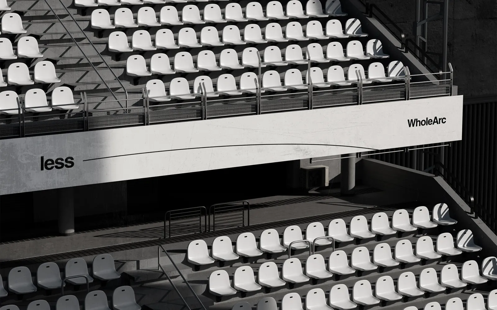 Stadium seats with the word “less”.